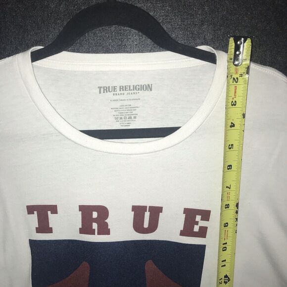 True Religion Men's Blue Red Horseshoe With R inside Graphic T-Shirt Size XL Tee - Picture 7 of 8